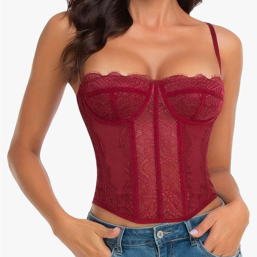 Burgundy Lace Bustier Corset Top